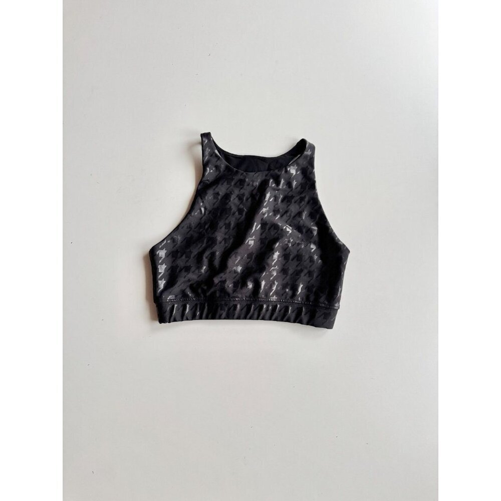 PELOTON Show Up Black Houndstooth High Neck Racerback Sports Bra Top, Size S